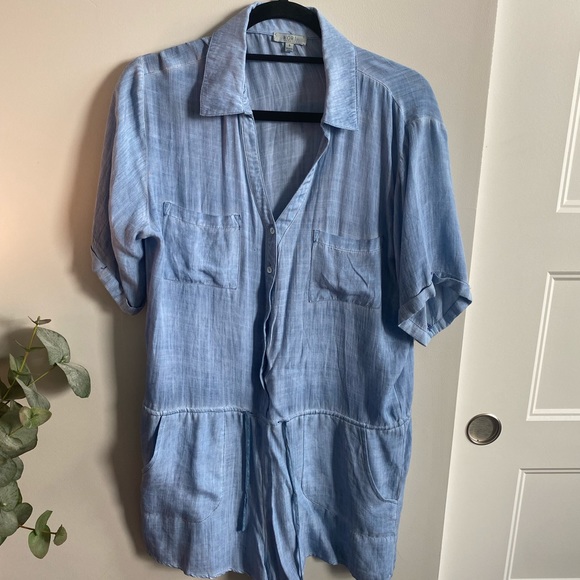 Chambray romper drawstring tie waist - Picture 2 of 2